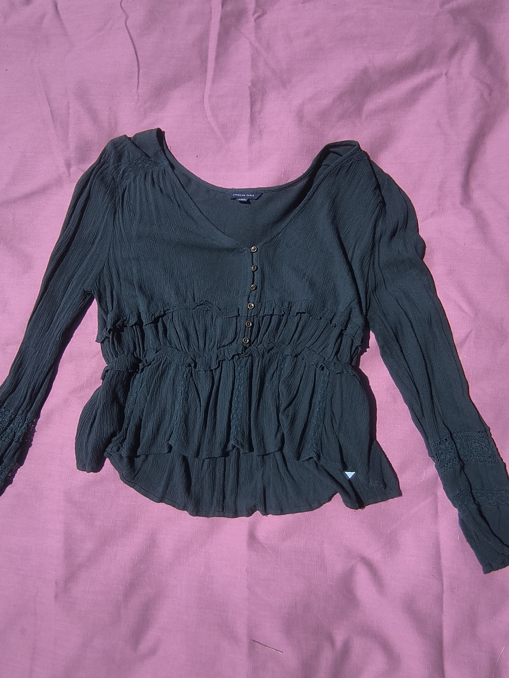 American eagle dark green boho milkmaid long sleeve blouse